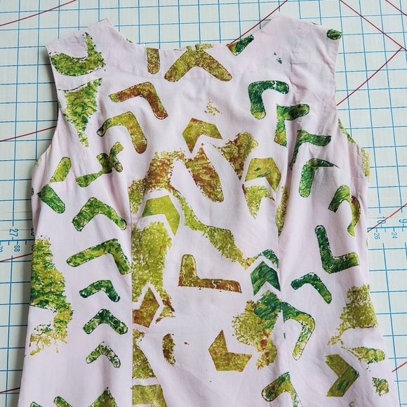 Geometric Shift Tunic Dress Woman's XSmall Vintage Pink Green Handmade 1960's - Picture 2 of 6